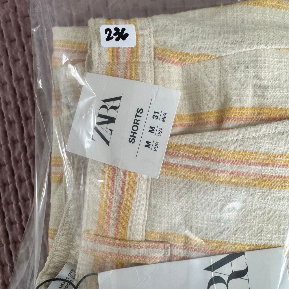 Zara Men Linen Blend Shorts Yellow Pink Old Money Resort Casual Size M NWT - Picture 11 of 11